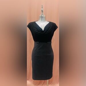 Saks Fifth Avenue Black & Charcoal Draped Neck Sheath Dress